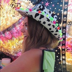Custom rave festival cow print cowgirl hat